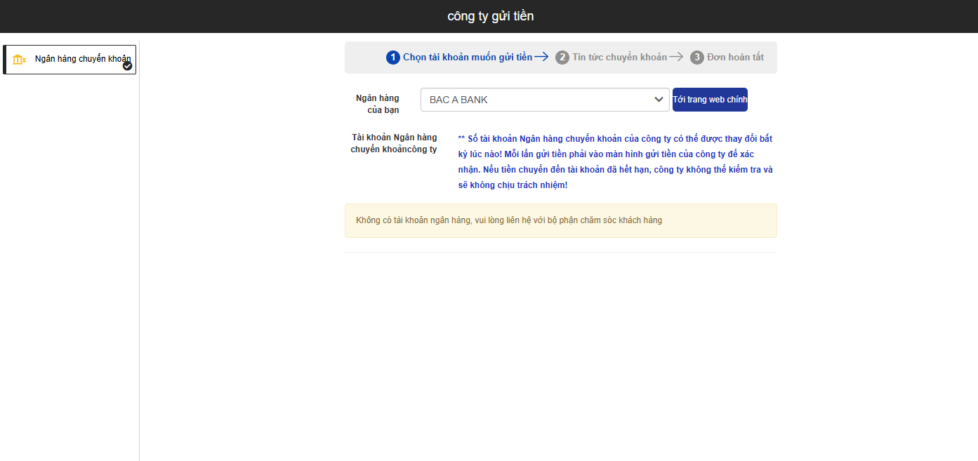 Nạp tiền qua công ty gửi tiền
